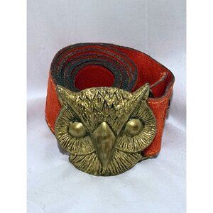 Taruga Owl Face Suede Belt M Old Gold Tone Brutalist Modern Boho Witchy
